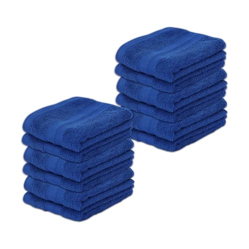 Image of Layers 100% Cotton Face Towels | 450 GSM Soft & Highly Absorbent | Aqua Plush Collection | Pack of 12 Super Soft Towels for Men & Women | 30 x 30 cm - Blue