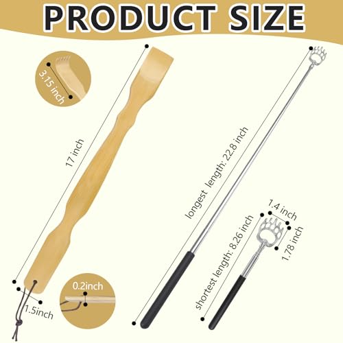 Image of 4Pcs Back Scratcher Set, Bamboo & Extendable Stainless Steel | Bear Claw Back Scratcher,BackScratcher Gift for Elderly Men Women Adults (Natural+Black)