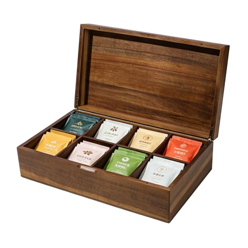 Acacia Wooden Tea Bag Organizer with Magnetic Lid 8 Adjustable Compartments Wooden Tea Box for Tea Bags Countertop Storage Holder