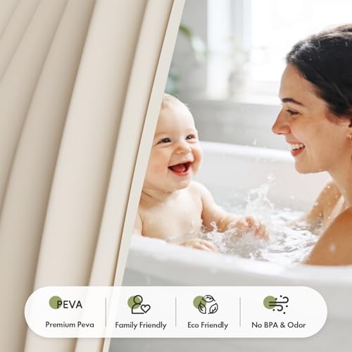 Image of Bathway Shower Curtain Liner, Beige Shower Curtain Liner 72x72 PEVA Waterproof Shower Curtain Liner Plastic with 3 Magnets and 12 Rustproof Metal Grommets, Lightweight Shower Liner for Bathroom
