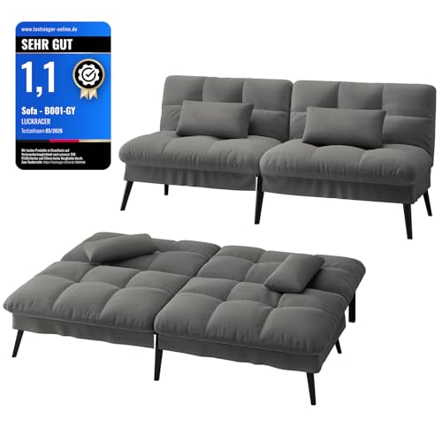 LUCKRACER Canapé-lit 3 places, avec fonction de couchage, housse futon, canapé-lit, canapé d'angle, 5 angles réglables, idéal pour appartements, salon, en...