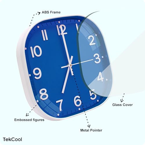 Image of TEKCOOL Plastic Analogue Wall Clock 12 inch Silent Quartz Decorative Wall Clock Non-Ticking Classic Clock Battery Operated Round Easy to Read for Room /Home /Kitchen /Bedroom /Office /School.Blue.'