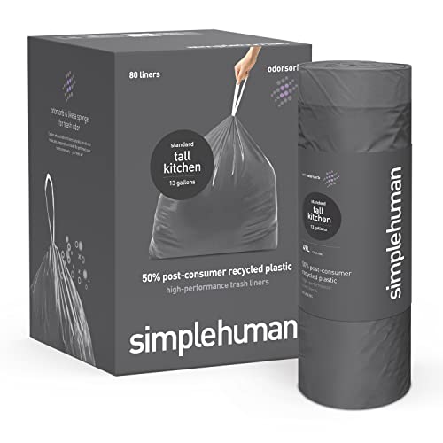 Image of simplehuman 50% Post-Consumer Recycled Odorsorb Tall Kitchen Drawstring Trash Bags, 13 Gal, 80 Count