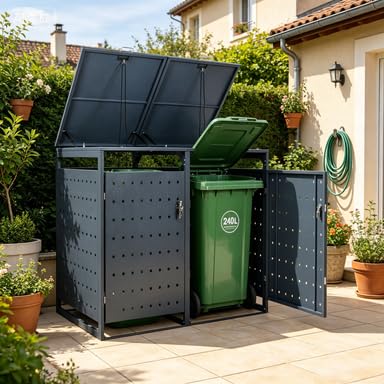 costway cache poubelle 2x240l extérieur