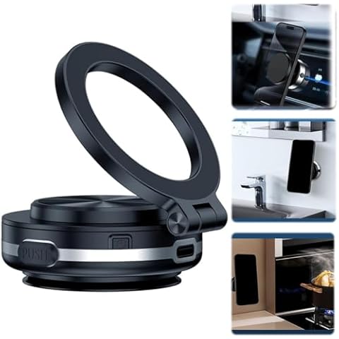 Electric Vacuum Magnetic Car Phone Mount, 360° Rotation Upgraded Version Mobile Phone Car Holder, Strong Magnetic Grip for Car Kitchen Mirro Gym Bath Shower Compatible with iPhone & Android (Black) Cover