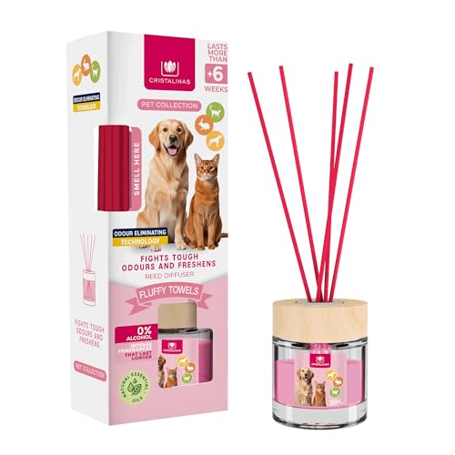 CRISTALINAS Pet Odour Remover Reed Diffuser - Fluffy Towels Scent Air Freshener - 35ml Home Air Fresheners - Long Lasting Continuous Home Fragrance Up To 6 weeks - Reed Diffusers with Essential Oils
