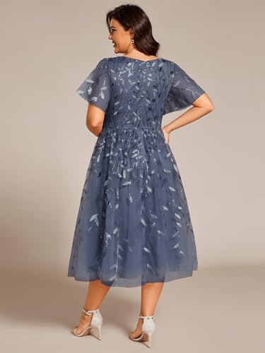 Image of Ever-Pretty Womens Embroidered Tulle Plus Size Cocktail Evening Party Dress A-Line Midi Wedding Guest Dresses for Curvy Women