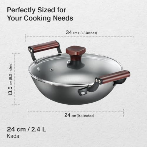 Image of Prestige Nitride Lightweight Cast Iron Kadai 24cm /2.4L with Glass Lid | Castlite Series | Durable & Easy to Clean | Enamel Coated | Gas & Induction Compatible | 15Y Product Warranty