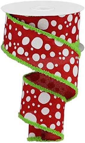 Amazon | Whaline クリスマス グリッター キャンディケーン リボン ホワイト レッド ストライプ ワイヤーエッジ リボン 2.5インチ  素朴 農家 クラフト リボン Xmas DIY ギフトラッピング フラワーアレンジ リース リボン デコレーション 10ヤード | リボン・テープ  ... ワイヤーリボン 2.5インチ x 10ヤード イレギュラーグリッターポルカドット レッドキャンバス地 ライムグリーンの雪の流れのフリ