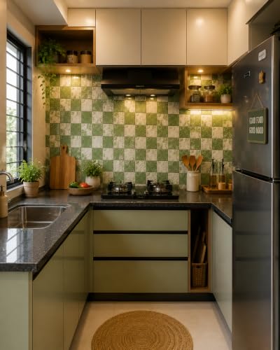 Image of Self-Adhesive PVC 3D Wall Sticker, Oil Proof & Waterproof Green Mosaic Wallpaper for Kitchen, Living Room, Wardrobe, Bedroom & Cafe Walls (60 x 200 cm, Set of 1)