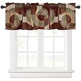 Kitchen Curtain Valance, Brown Beige Geometric Rod Pocket Tier Curtain, Modern Irregular Geometry Ab