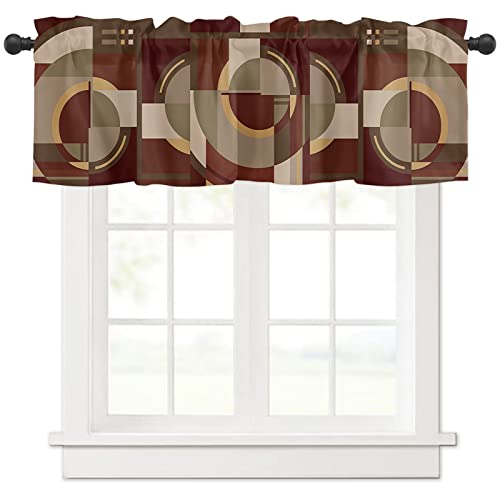 Kitchen Curtain Valance, Brown Beige Geometric Rod Pocket Tier Curtain, Modern Irregular Geometry Abstract Art Short Half Window Treatments For Living Room Bedroom, 54 X 18 Inch, 1 Panel #TOP6