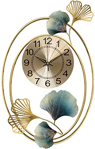 Horloge murale feuille de ginkgo en fer forgé silencieuse pour salon