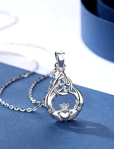 INFUSEU Sterling Silver Irish Jewelry, Celtic Claddagh Witches Knot Necklace for Women Teen Girls2