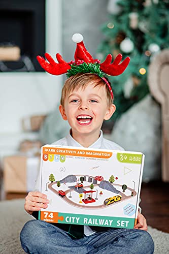 Tiny Land Houten spoorbaan en spoorwegset, elektrische spoorweg voor kinderen, elektrisch speelgoed, geschikt voor Brio… - Image 8