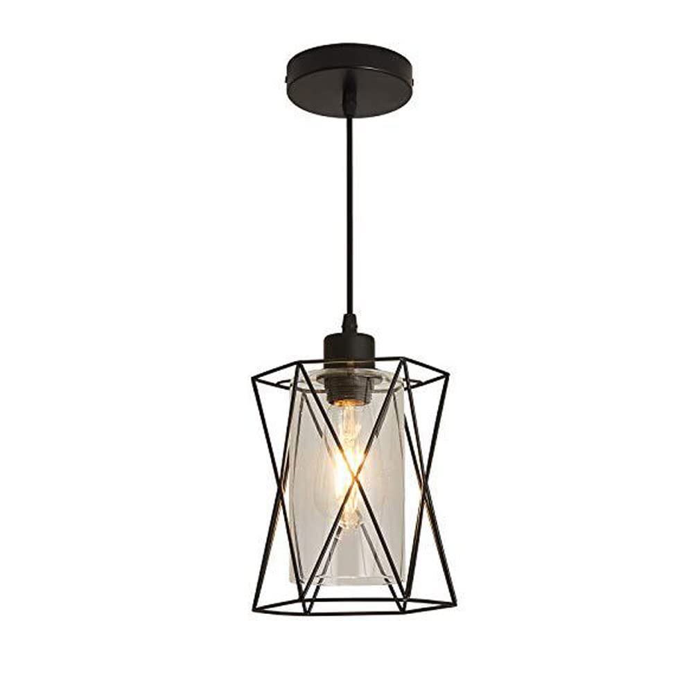 Lustre E27 lanterne suspendue noire en verre luminaire industriel américain décoration maison