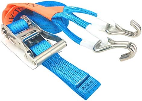 All Stainless Steel Lashing Belt, 2.0 inches (50 mm) Wide, IJ Hook (Compatible with Rope Hooks), Winding, 16.4 ft (5 m), Fixed, 16.4 ft (0.5 m), Blue