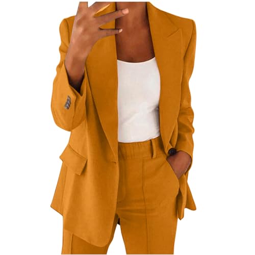 Keepink Completo blazer da donna con pantaloni da donna, elegante, da sposa, 2 pezzi, giacca a maniche lunghe con bottoni e pantaloni a vita alta, abbigliamento da lavoro, abbigliamento da ufficio,