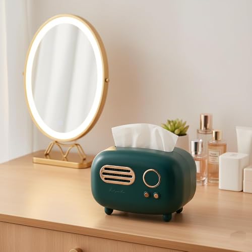 Image of INKULTURE Vintage Retro Tissue Box Holder for Home Kitchen Dining Table & Paper, Living Room, Bedroom & Desktop Tissue Storage Organizer (DarkGreen, Model No. 01)