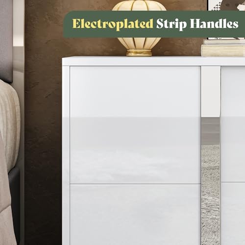 Image of AMERLIFE Nightstand Set of 2, 23.6'' Modern End Table with Drawers, High Gloss UV Finish, Electroplated Pull Handle, Bedside Table for Bedroom, White