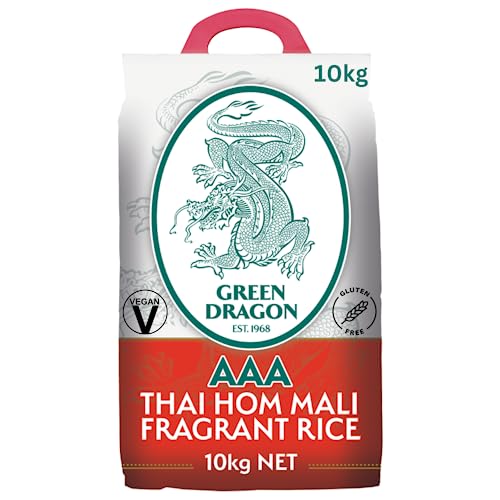 Green Dragon Thai Fragrant Jasmine Rice 10KG | Thai Hom Mali | AAA | Premium Rice | White Rice | Chinese Ingredients | Chinese Asian Cooking | 10KG