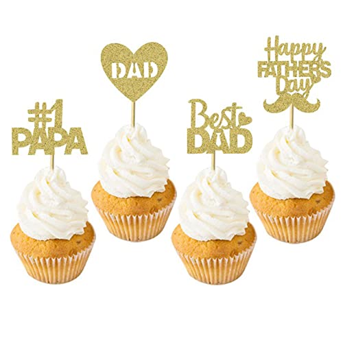 24 Pcs Love Dad Cupcake Toppers Happy Father's Day Theme Beard Bow Tie Father Happy Birthday Party Decoration Dessert Insert Mgpferd #TOP23