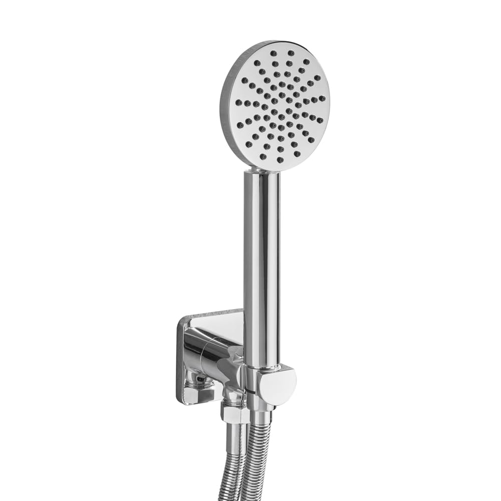 Milano Chrome Lune Round Hand Shower Handset Wall Bracket Outlet Elbow