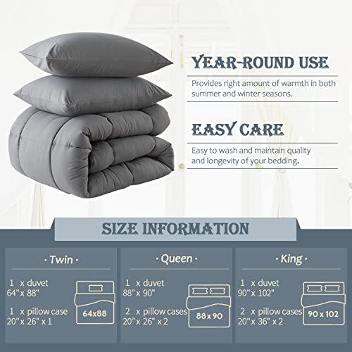 Whatsbedding Grey Comforter Set, Twin Lightweight All Season Soft Down Alternative Bed Comforter, Bedding Set With 1 Pillowcases, Twin Size, 64"X88" #TOP4