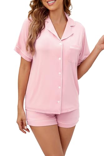 Image of LUBOT Womens Bamboo Viscose Pajamas for Women PJ Set 2 Piece Cooling Soft Short Sleeve Capri Pants Summer Sleepwear Set S-XXL
