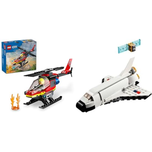 Image of LEGO City Fire Rescue Helicopter Building Set 60411(85 Pieces) Creator Space Shuttle 31134 Building Toy Set (144 Pieces), Multi Color