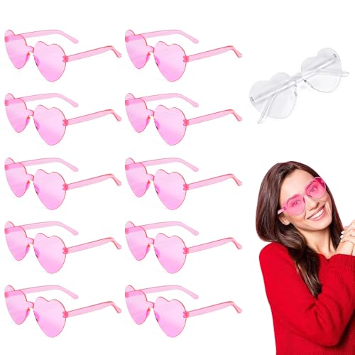 SLTAXAR 11 Pares Gafas de Corazón Gafas de Corazon Rosas y Transparente sin Marco Gafas de Fiesta Divertidas para Adultos Niños Gafas Despedida de Soltera Novia Gafas de Corazón para Fiesta Fotografía