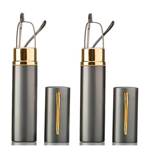 Newbee Fashion -"Pocket" Readers Ultra Compact Spring Temple Reading Glasses w/Portable Pocket Clip Aluminum Case 2 Pack