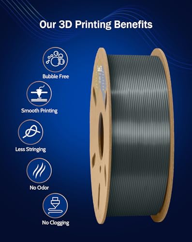 Image of DURAMIC 3D PETG Filament 1.75mm Silver, 3D Printing Filament 1kg Spool(2.2lbs), Silver Filament 1.75mm Dimensional Accuracy + /- 0.05 mm Non-Tangling Non-Clogging Non-Stringing