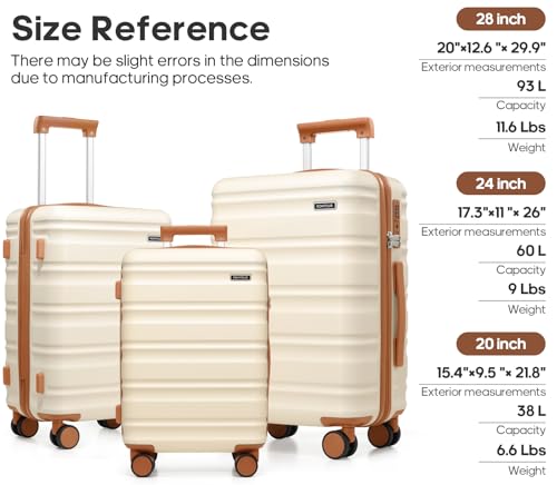 Suitcase Set PC Hard Shell, 20/24/28 IN Expandable Carry On Luggage with TSA Lock Spinner Wheels Extension Handle, Luggage Set 6 Piece - Image 5