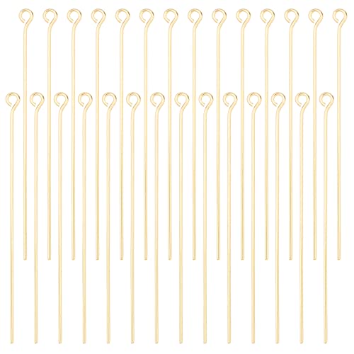 Beebeecraft 100Pcs/Box Open Eye Pins 18K Gold Plated Earring Head Pins 50mm Jewelry Making Findings for Charm Beads DIY Jewellery Making Hole: 1.5mm