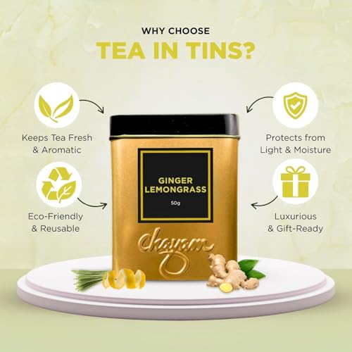 Image of CHAYAM Ginger Lemongrass Infusion | 50g Loose Herbal Brew with Lemongrass, Ginger, Lemon Peel, Licorice & Spearmint | Digestion & Immunity Support | Caffeine-Free | 100% Natural | Premium Gift Tin