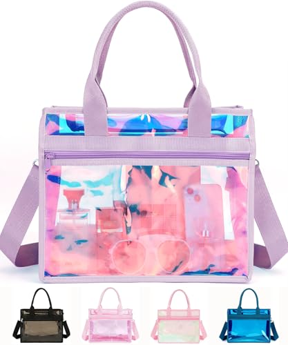 Image of Fammart Clear Bags Stadium Approved, Jelly Tote Bag for Women with Zipper, Crossbody Bag with Adjustable Strap for Work