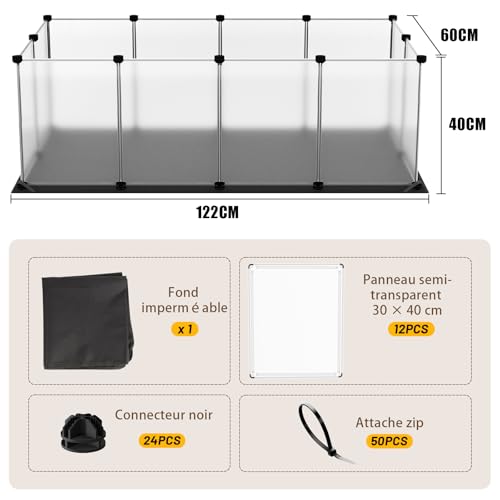 Enclos modulable chaton et gerbille avec tapis étanche de 122x60cm - 7
