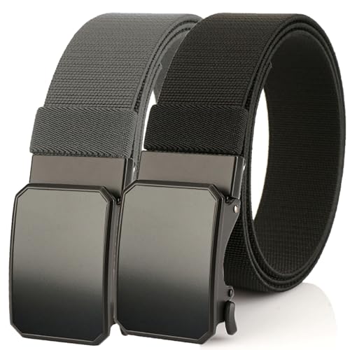 Ratchet Belt for Men, Stretch Elastic Golf Nylon Web 1.5 Inch 2 Pack Mens Belts with Automatic Buckle