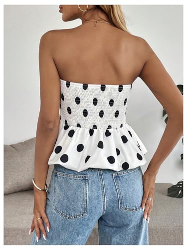 SOLY HUX Women's Polka Dots Strapless Tube Top Y2k Sleeveless Bubble Ruffle Hem Bandeau Tops3