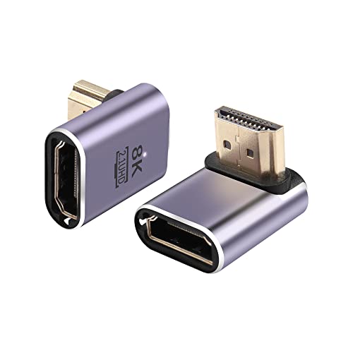 PNGKNYOCN 90 Degree HDMI Adapter 8K，2 Pack Right Angle 48Gbps HDMI 2.1 Male to Female Extender Adapter Support 8K@60Hz, 4K@120Hz, HDR, eARC（Down Bend）