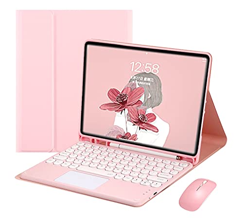タッチパッド搭載 2024 iPad Air 13 M2キーボード ケース マウス付き 3点セット 可愛い iPad Pro 12.9 第6世代 第5世代 4世代 3世代 キーボード付きケース 丸型キー ペンホルダー付き 分離式 Bluetooth キーボ