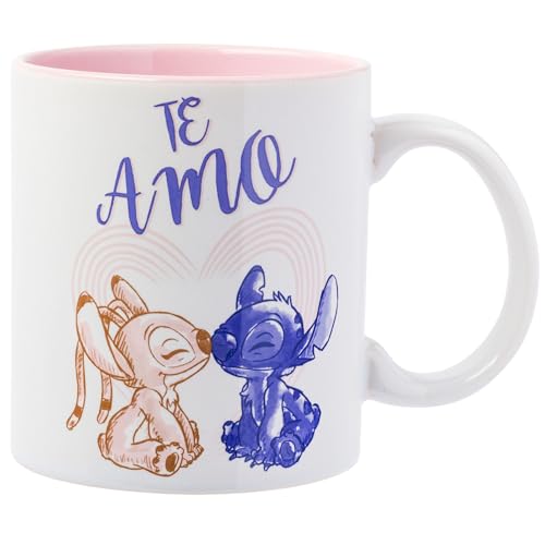Silver Buffalo Disney Lilo and Stitch Featuring Angel Kiss Cute Te Amo Ceramic Mug, 20 Ounces