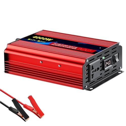 Inversor de Corriente, Inversor de Onda sinusoidal Pura de 1600 W/2200 W/3000 W/4000 W, CC 12 V/24 V a CA 220 V/50 Hz, Adaptador de Cargador e inversor.(24V 4000W 220V)
