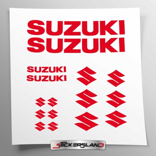 Kit d'autocollants Stickersland® compatibles avec réservoir et casque moto Suzuki, prédécoupés, installation facile, logos avec inscriptions (rouge...