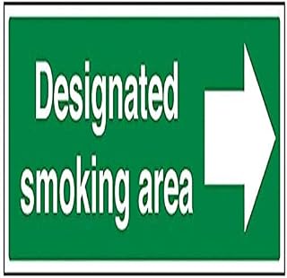 VSafety Designated Smoking Area/Arrow Right Prohibition Sign - Landscape - 300mm x 100mm - 1mm Rigid Plastic