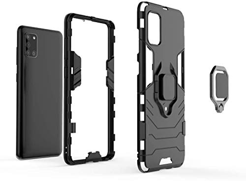 Image of FitSmart Hybrid Armor Shockproof Soft TPU and Hard PC Back Cover with Ring Case for Samsung Galaxy A31 SM-A315F /DS - Black