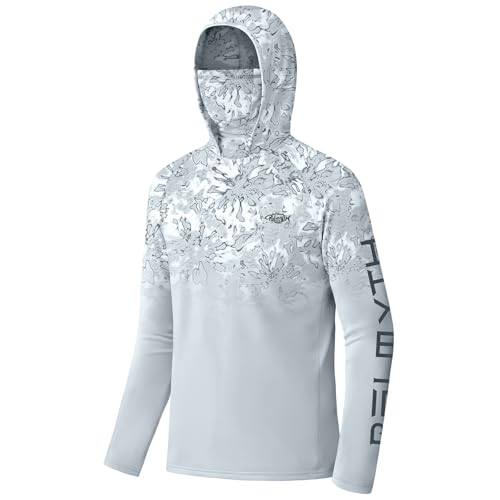 Palmyth Boys Fishing Sun Shirt with Hood & Face Cover Lightweight Quick Dry UPF 50+ Long Sleeve Youth Fishing Sun Hoodie(Misty Gray XL)