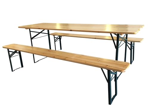 eacommerce Set Birreria Tavolo + 2 Panche in Legno Naturale Richiudibile Salvaspazio fino a 10 persone (80x200 cm)
