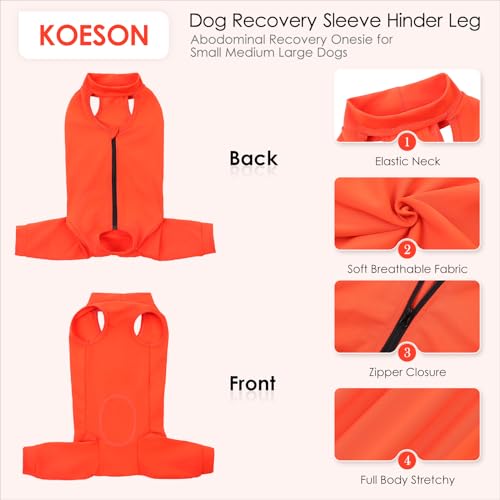 Image of KOESON Dog Recovery Suit Hind Leg, Recovery Sleeve for Female Male Dogs, Pet Leg Sleeve to Stop Licking, Pet Rear Leg Wound Cover, Dog Spay Onesie for Wound Heal Care